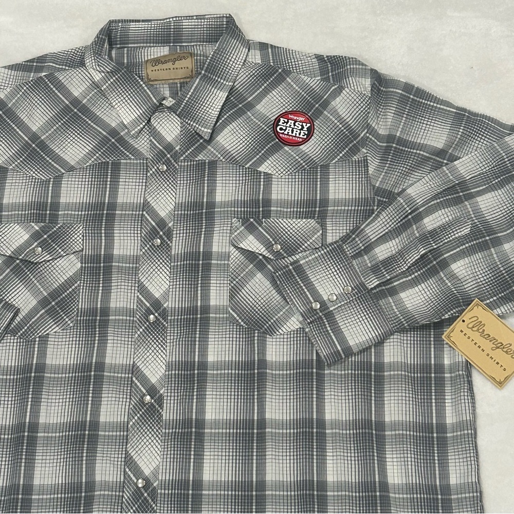 Wrangler shirt 3xl men’s pearl snap button down 
plaid NWT gray white Western